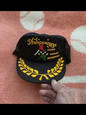 NWOT- Philippines Embroidered Black Souvenir Trucker Hat - Yellow Accents